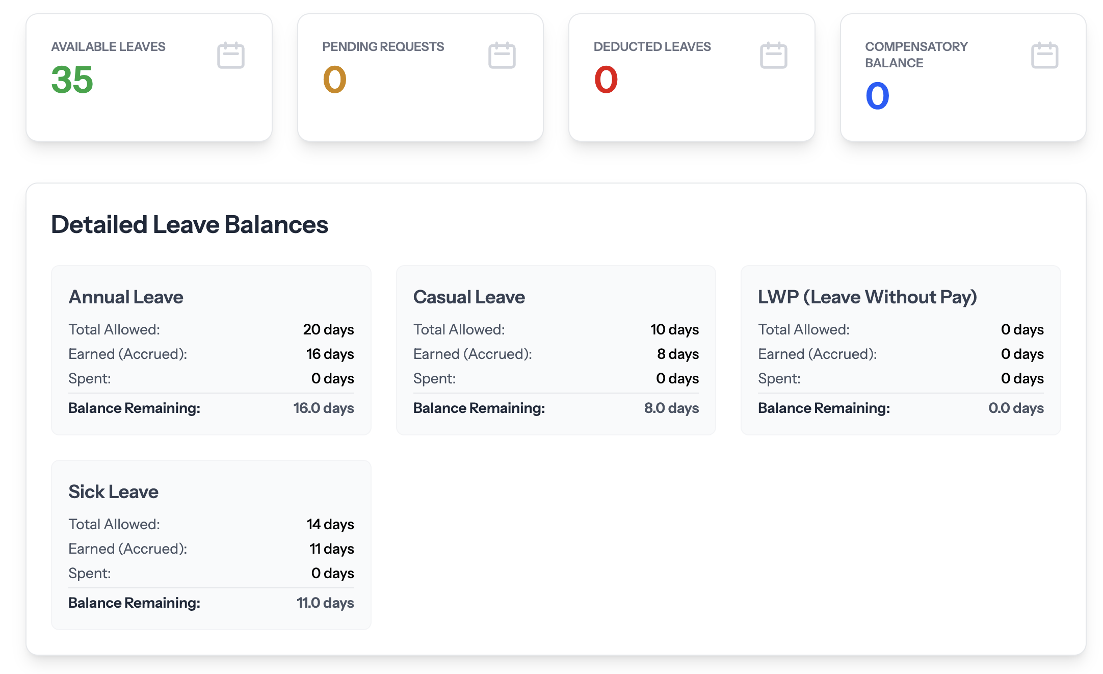 Detailed Leave Balances on Dashboard