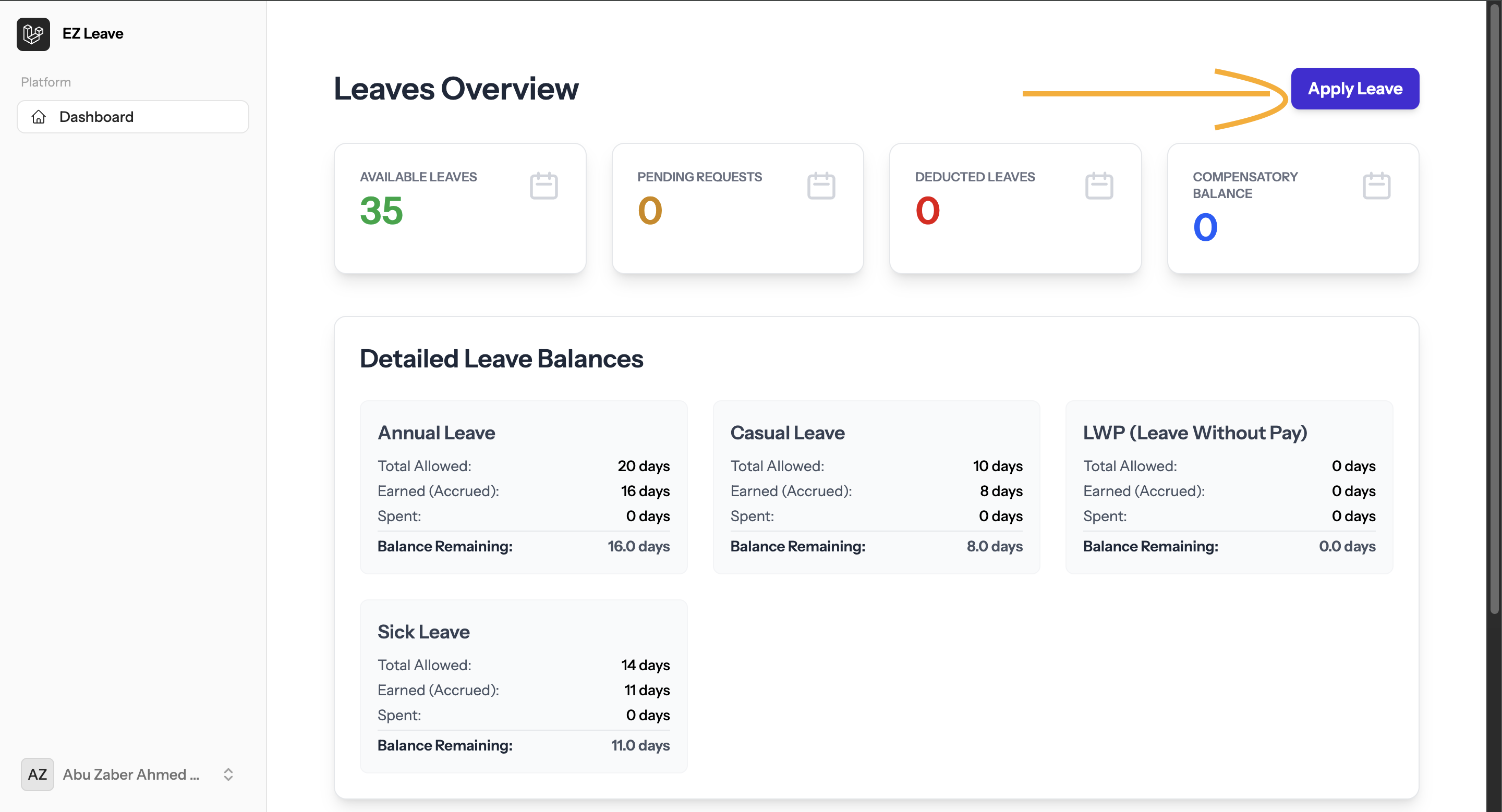 Detailed Leave Balances on Dashboard
